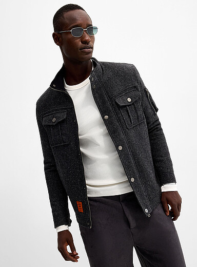 Bombers original Charcoal Northam herringbone felt jacket for men