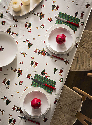 Simons Maison Patterned Ecru Christmas story vinyl tablecloth <b>Christmas Collection</b>