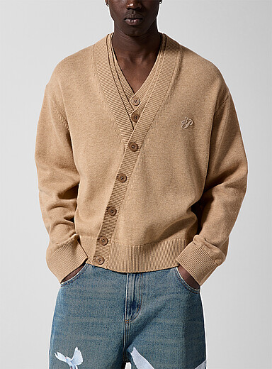 3.Paradis: Le cardigan col effet superpos&eacute; Ivoire - Beige cr&egrave;me pour homme
