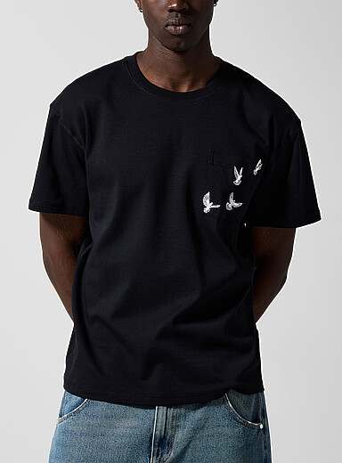3.Paradis: Le t-shirt colombes brod&eacute;es Noir pour homme