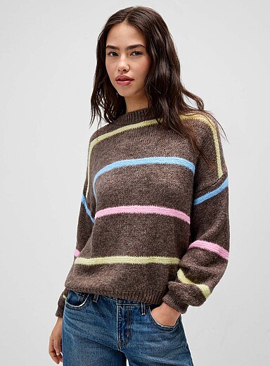 Twik Taupe Pastel stripes sweater for women