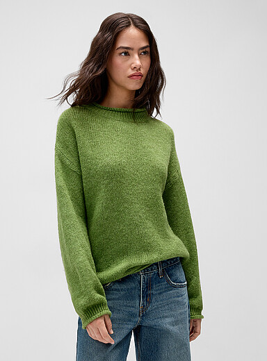 Twik Khaki/Sage/Olive Rolled-hem plush sweater for women