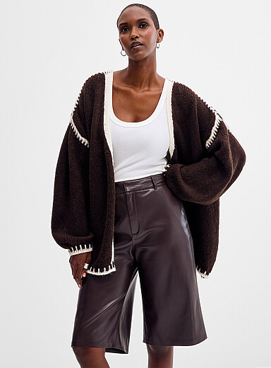Contrast stitch fuzzy open cardigan <b>Exclusive collection from Italy</b>