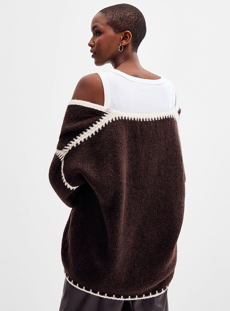 Contrast stitch fuzzy open cardigan Exclusive collection from