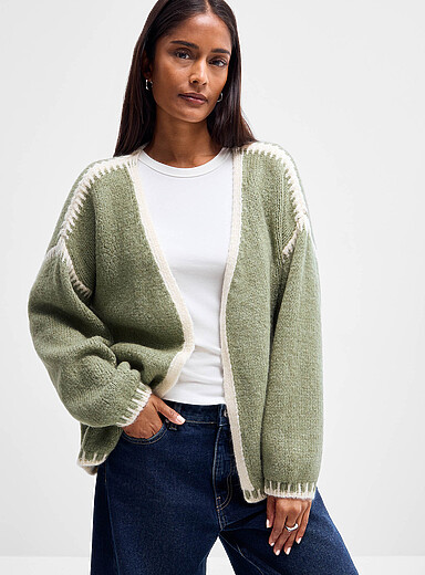 Contrast stitch fuzzy open cardigan <b>Exclusive collection from Italy</b>
