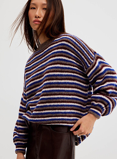 Contemporaine Patterned Red Balloon-sleeve candy stripe sweater <b>Exclusive collection from Italy</b> for women