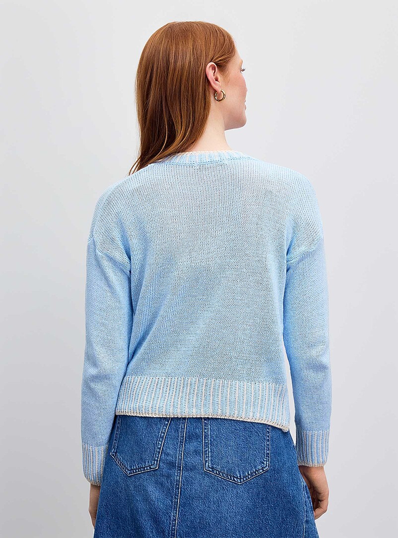 Contemporaine: Le chandail fin tricot surjet contraste <b>Collection exclusive d'Italie</b> Ivoire - Beige cr&egrave;me pour femme