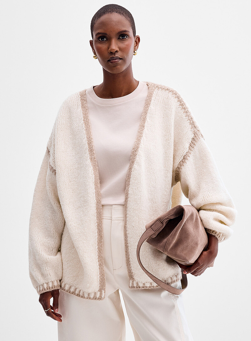Contrast stitch fuzzy open cardigan Exclusive collection from Italy product image 2