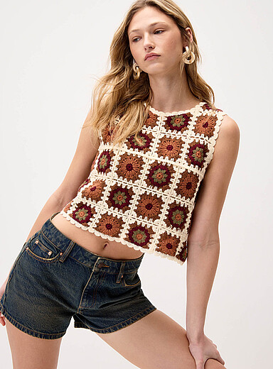 Floral crochet sweater vest