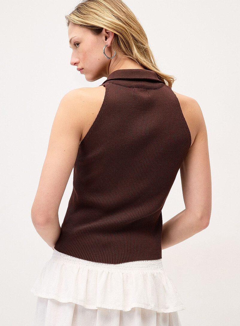 Twik: Le d&eacute;bardeur zipp&eacute; col montant pois Brun &agrave; motifs pour femme