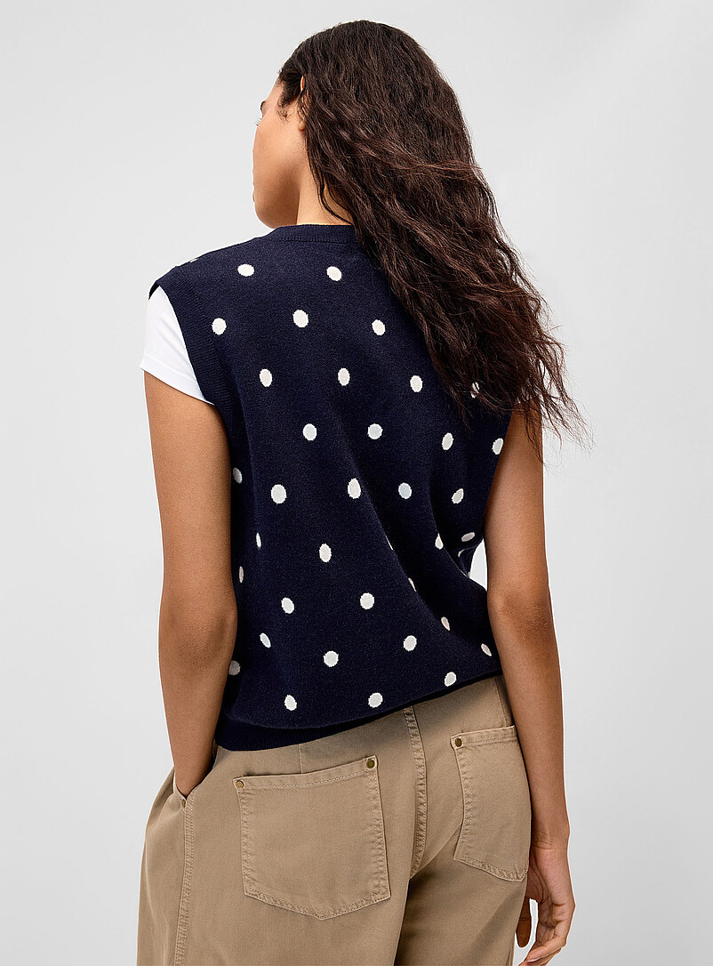 Twik Brown Polka-dotted knit V-neck sweater vest for women