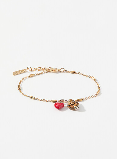 Leopard and heart chain bracelet