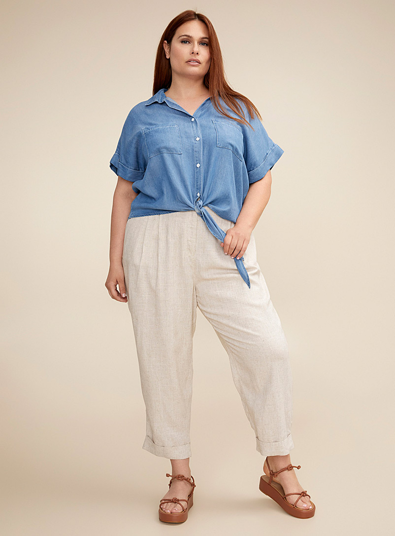 Pantalon En Lin Bleu Pastel Mango Taille 38 – Revers Bas, Neuf Avec étiquettes