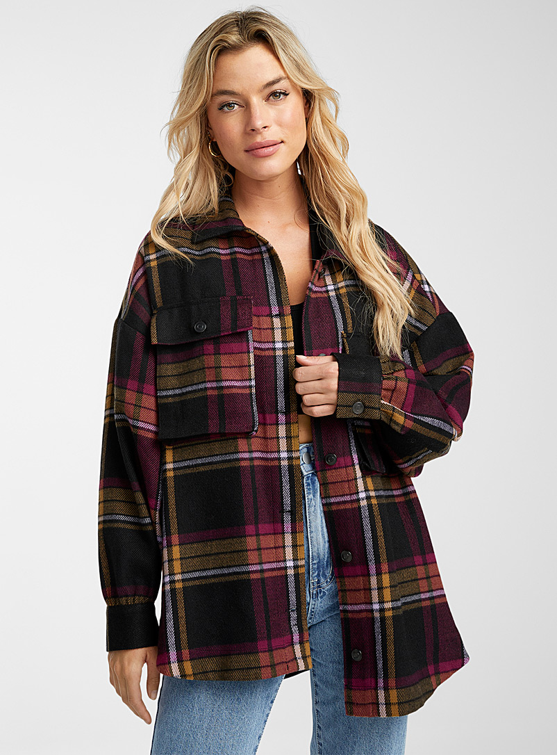 Icône Patterned Black Coloured check overshirt for women