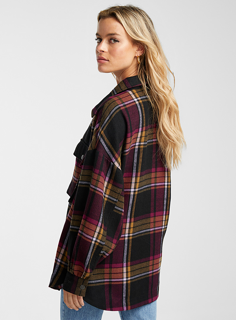 Icône Patterned Black Coloured check overshirt for women