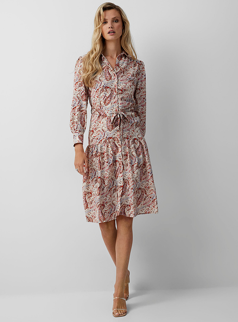 Icône Patterned White Sumptuous paisley belted shirtdress for women