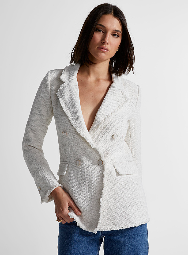 Icône Ivory White Mother-of-pearl buttons tweed blazer for women