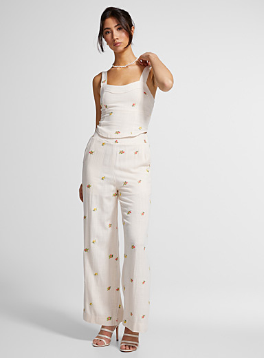 Small embroidered flowers wide-leg pant | Icône | Shop Women 