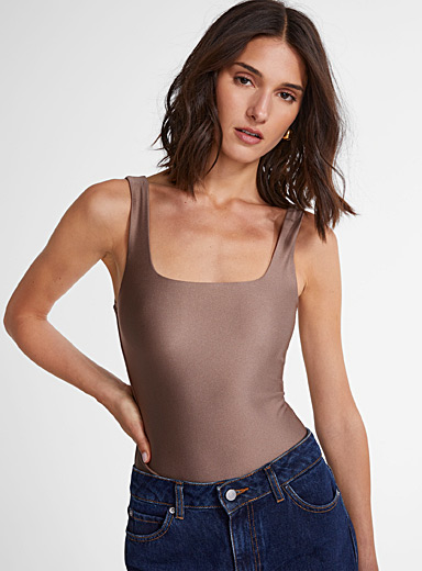 Icône Brown Square-neck silky bodysuit for women