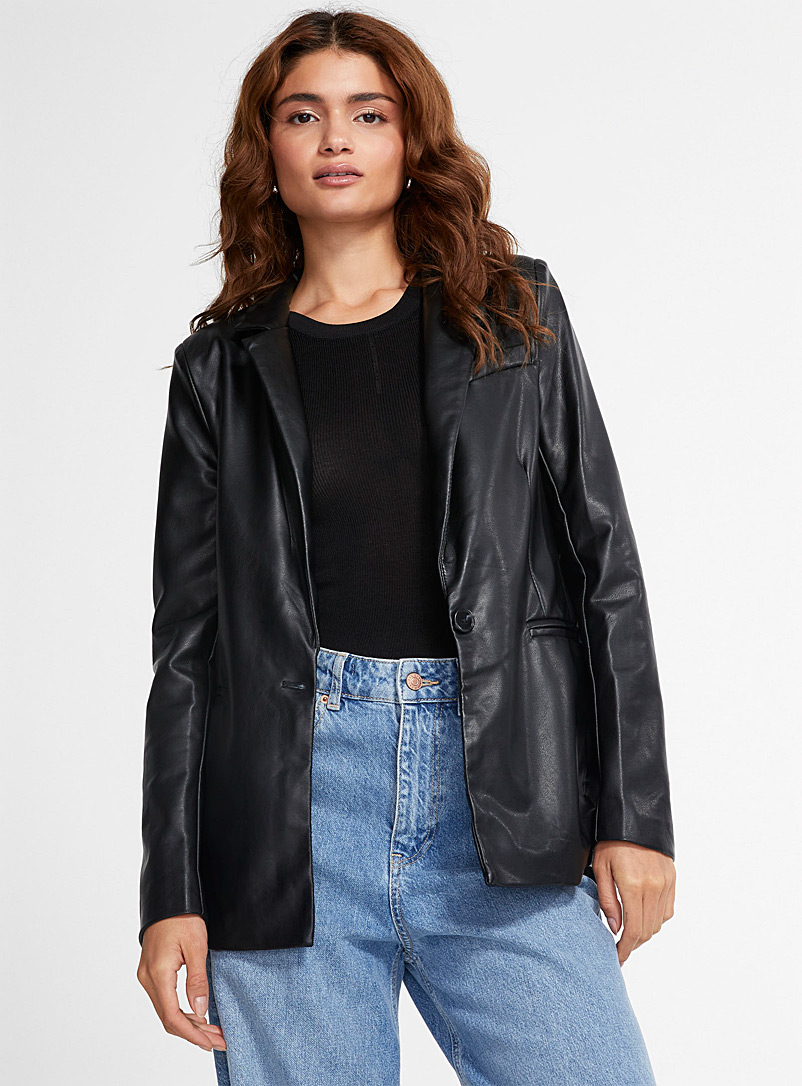 Faux-leather single-button casual blazer | Icône | Women's Blazers | Simons