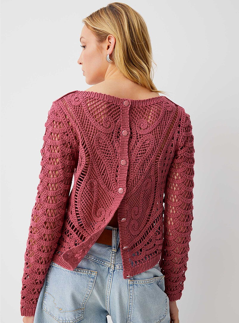 Ic&ocirc;ne: Le chandail crochet dos boutonn&eacute; Ivoire - Beige cr&egrave;me pour femme