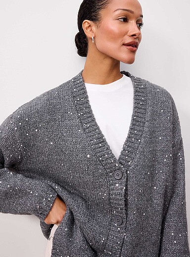 Contemporaine Grey Loose sequined cardigan for women