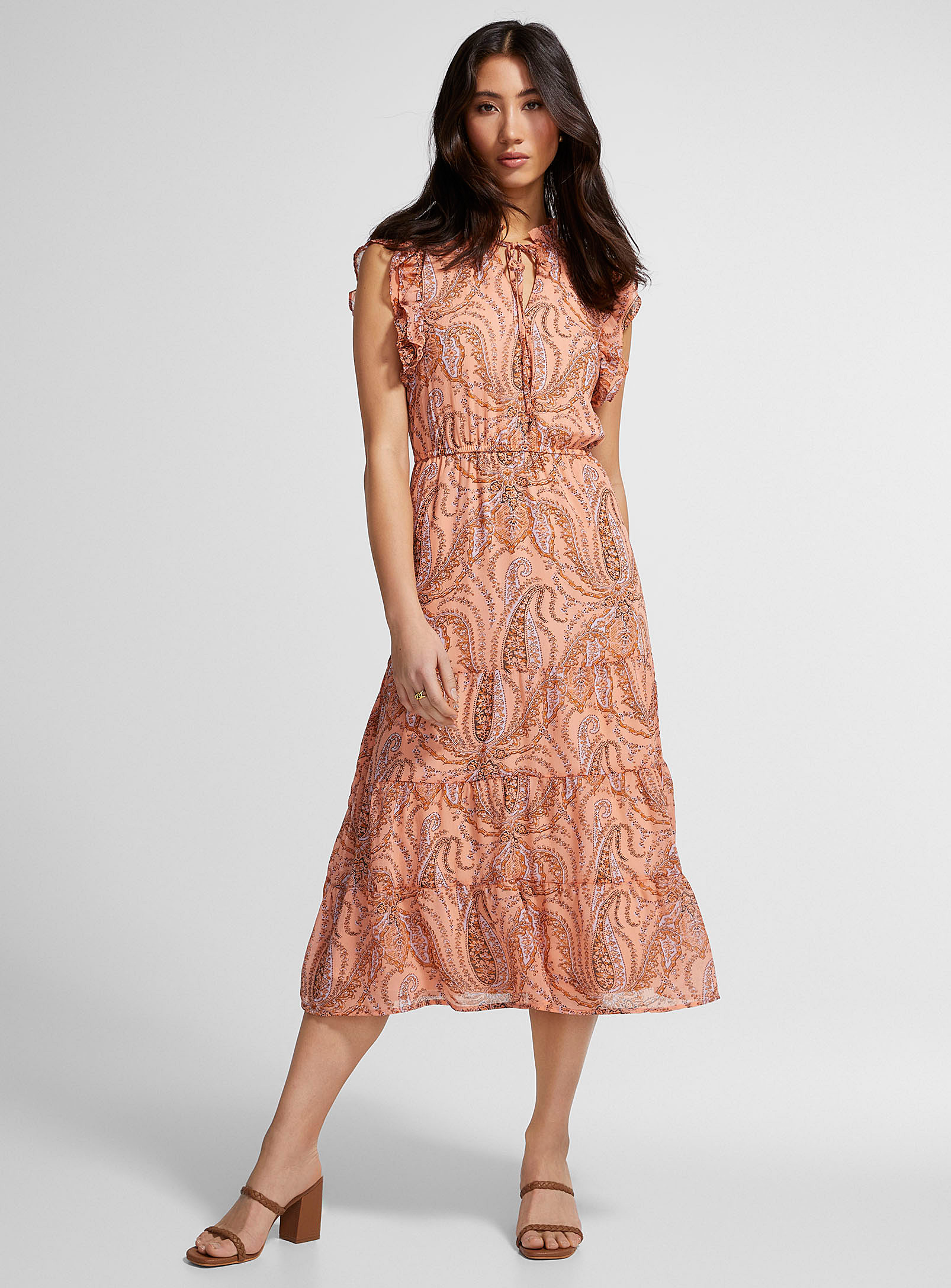 Elastic Bardot Paisley Tiered Dress