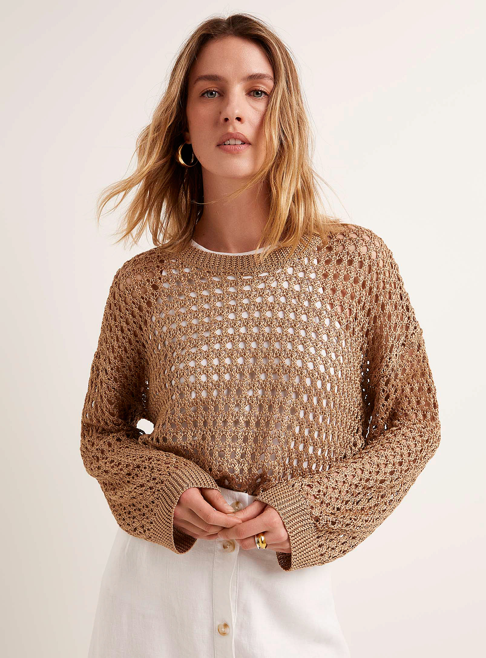 Contemporaine Bronze Openwork Sweater In Light Brown