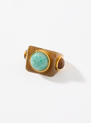 Mixed stone rectangular ring