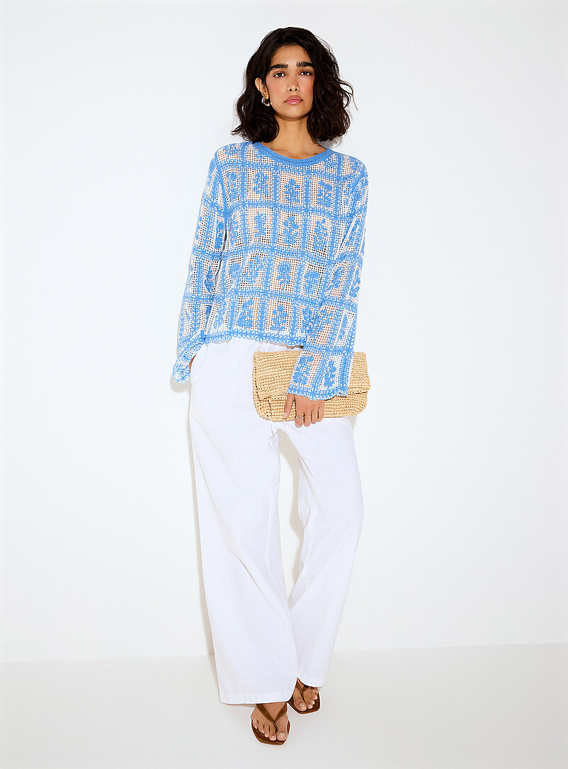 Crocheted blue flowers openwork sweater product image 2