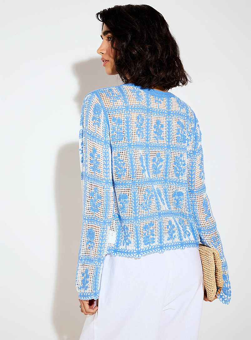 Crocheted blue flowers openwork sweater product image 3
