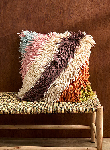 HKLIVING: Le coussin d&eacute;houssable ray&eacute; longues franges 55 x 55 cm Assorti
