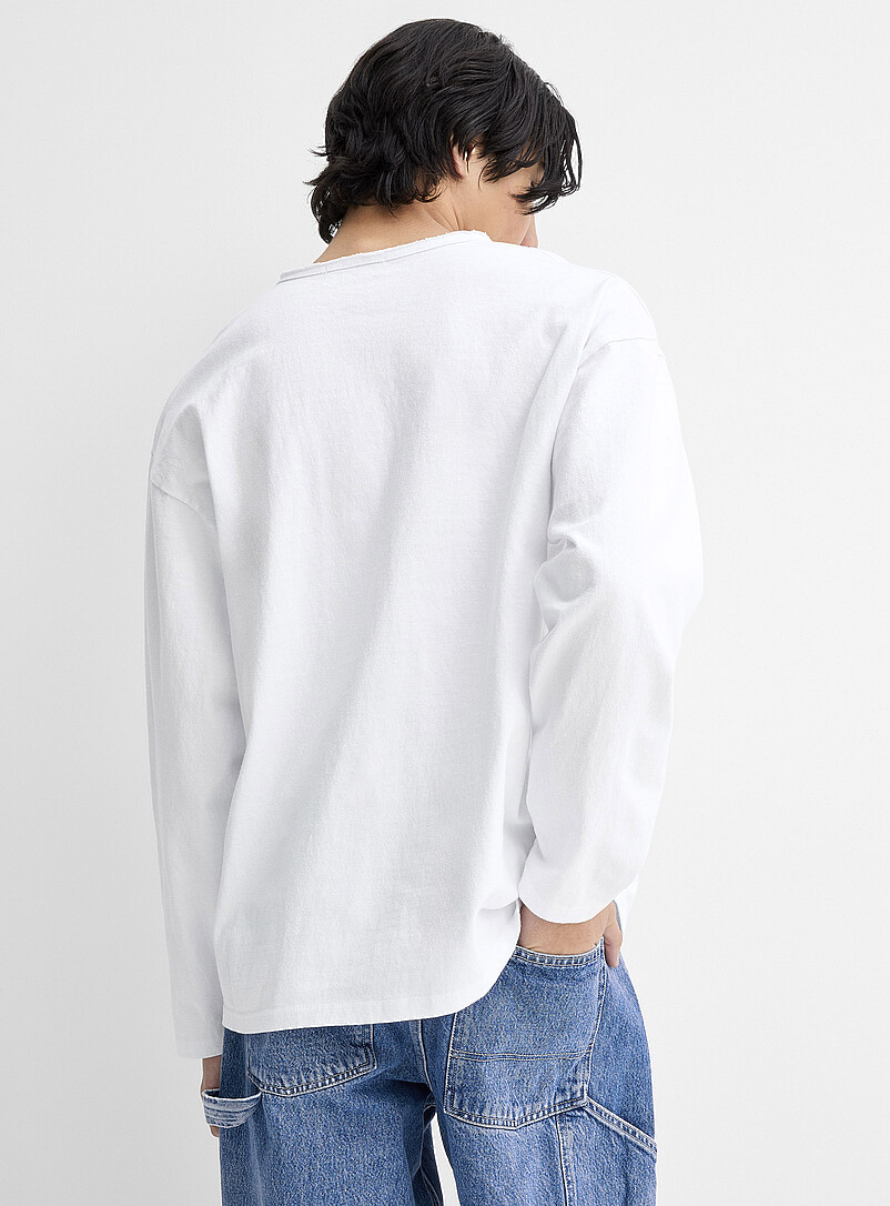 Djab: Le t-shirt henley col roulott&eacute; <b>Importation de S&eacute;oul</b> Blanc pour homme