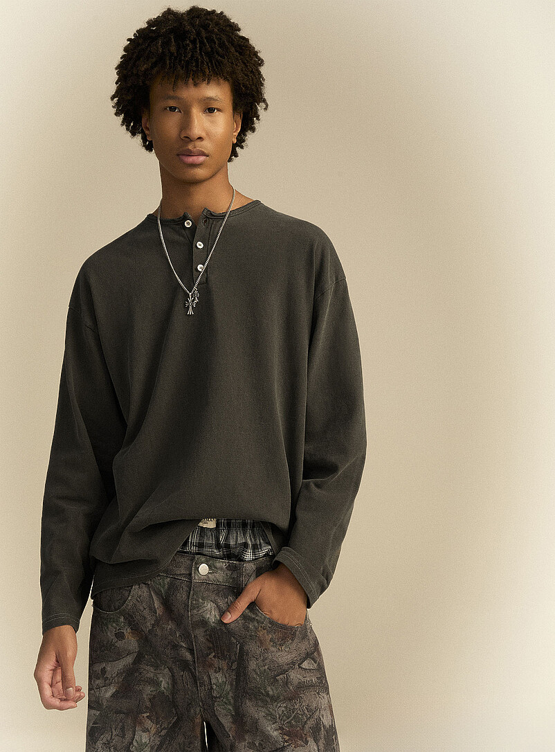 Rolled neck Henley T-shirt Imported from Seoul product image (primary)