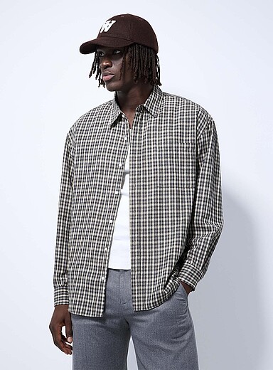 Le 31: La chemise petits carreaux <b>Importation de S&eacute;oul</b> Noir pour homme