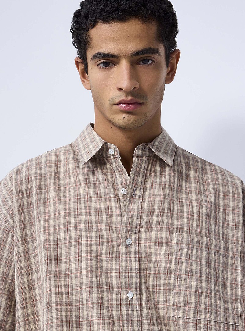 Le 31 Ivory/Cream Beige Small check shirt <b>Imported from Seoul</b> for men