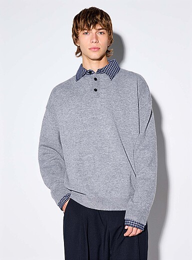 Le 31: Le polo tricot trompe-l'oeil <b>Importation de S&eacute;oul</b> Charbon pour homme