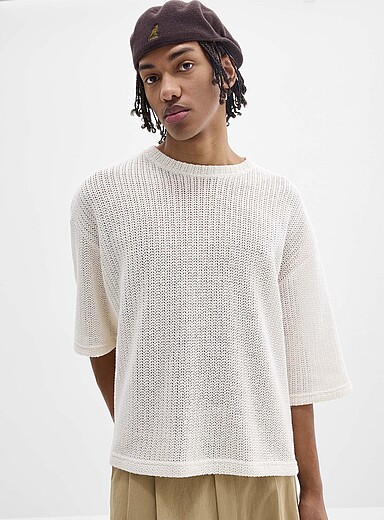 Oversized openwork knit T-shirt <b>Imported from Seoul</b>
