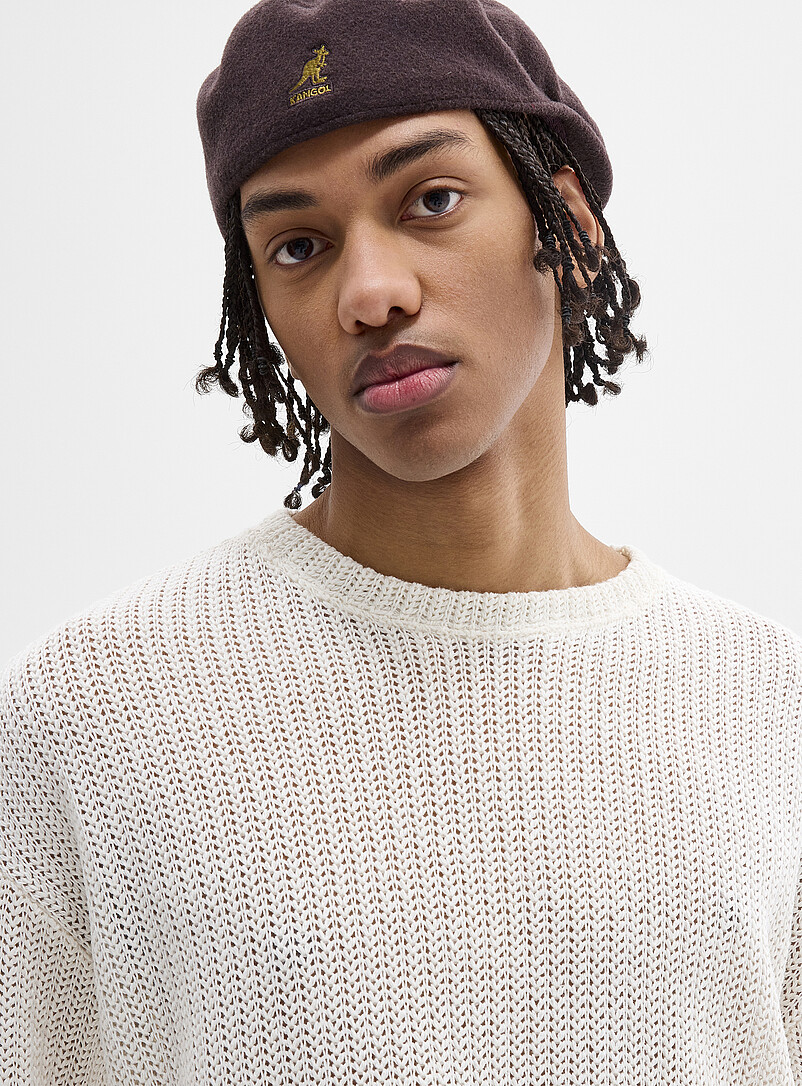 Djab Charcoal Oversized openwork knit T-shirt <b>Imported from Seoul</b> for men