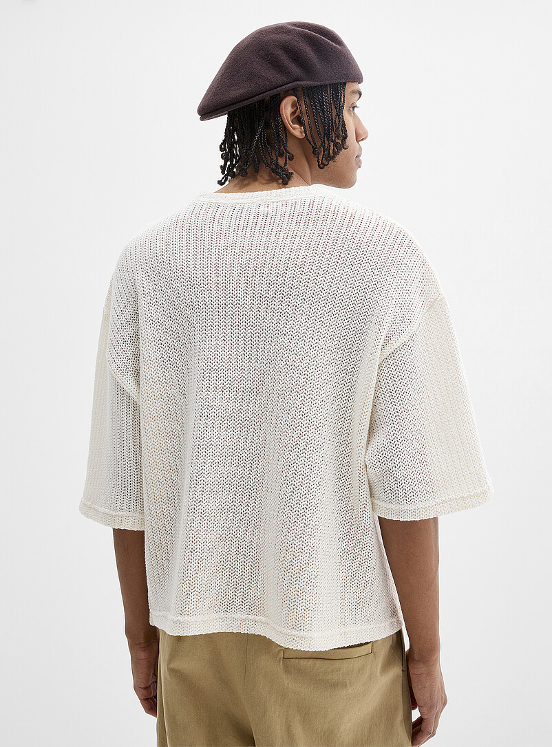 Djab Charcoal Oversized openwork knit T-shirt <b>Imported from Seoul</b> for men