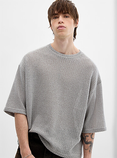Oversized openwork knit T-shirt <b>Imported from Seoul</b>