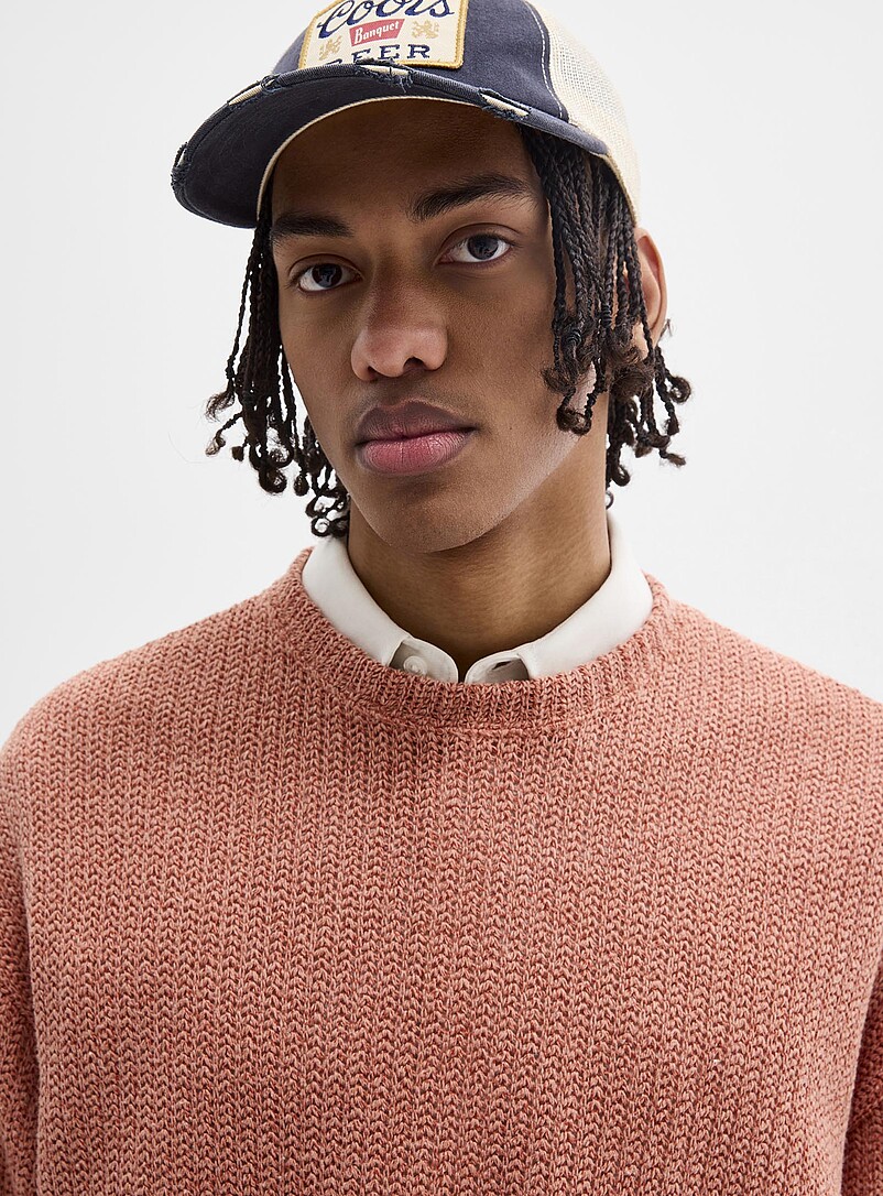 Djab Charcoal Oversized openwork knit T-shirt <b>Imported from Seoul</b> for men