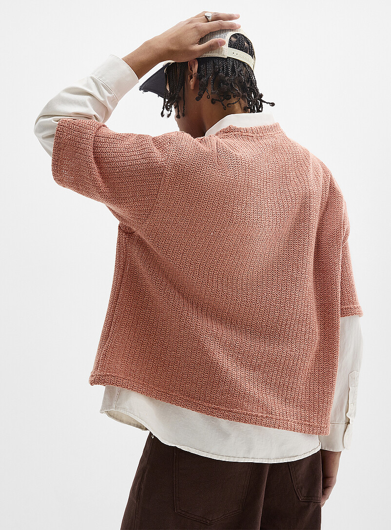 Djab: Le t-shirt tricot ajour&eacute; surdimensionn&eacute; <b>Importation de S&eacute;oul</b> Charbon pour homme