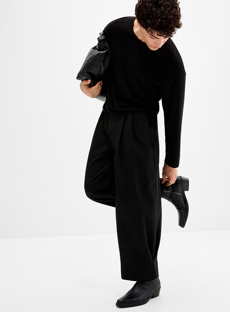 Banker stripe wide-leg pant Loose fit Imported from Seoul product image (primary)