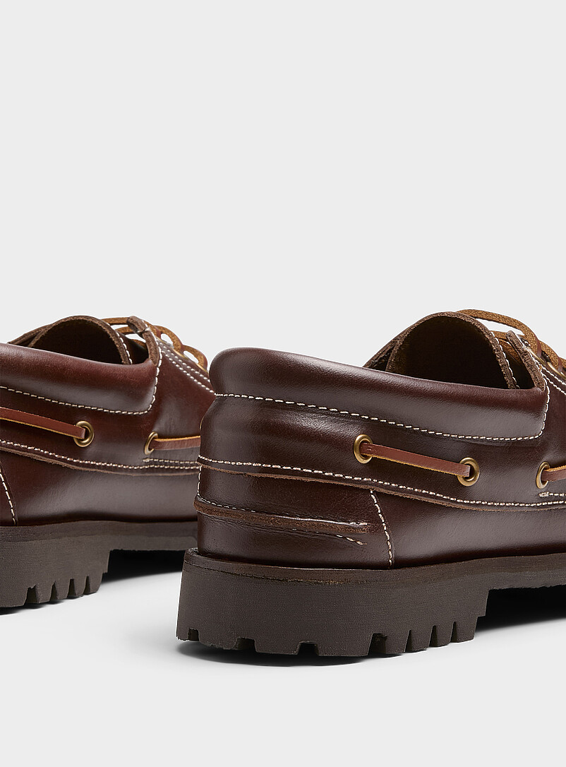 Simons: La chaussure bateau crant&eacute;e cuir brun Homme Brun pour homme