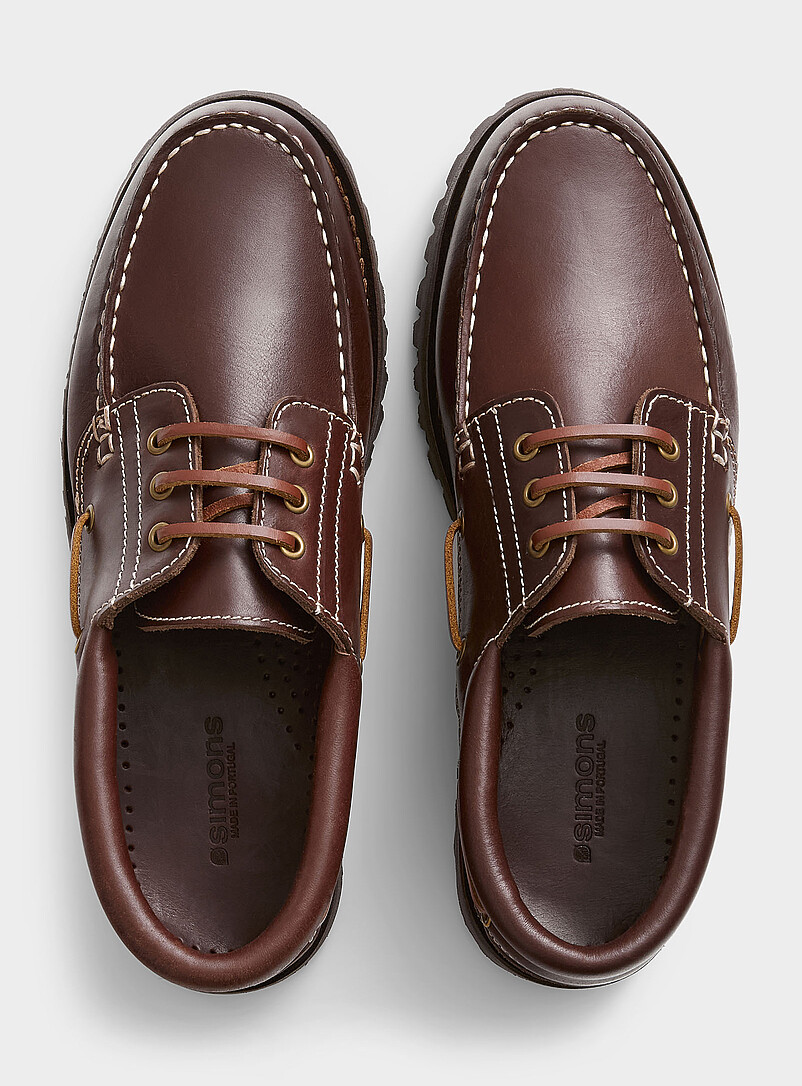 Simons Brown Brown leather notched boat shoes Men for men