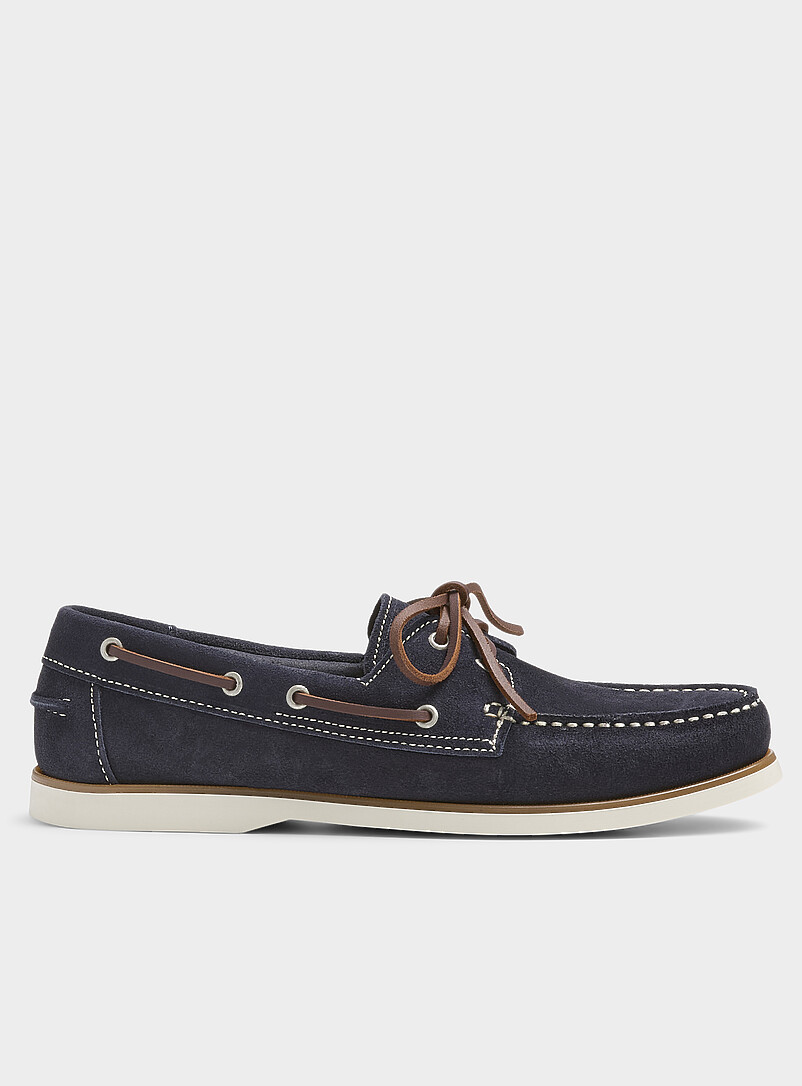 Navy-Blue Suede Boat Shoes Men