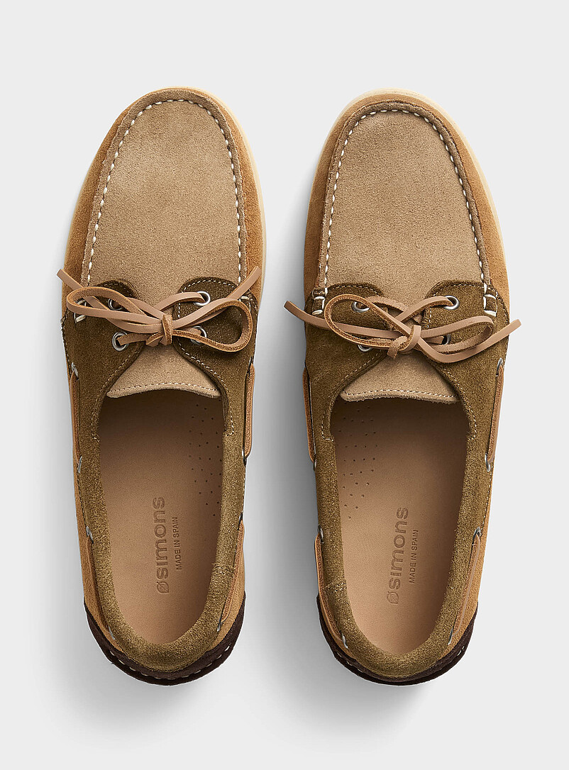 Simons: La chaussure bateau blocs de couleur Taupe pour homme