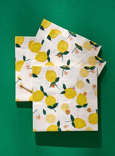 Yellow lemons paper napkins 16.5 x 16.5&nbsp;cm. Pack of 25. <b>Live Outside exclusive collection</b>