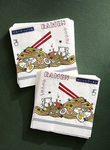 Simons Maison Patterned White Ramen noodles paper napkins 16.5 x 16.5&nbsp;cm. Pack of 25.